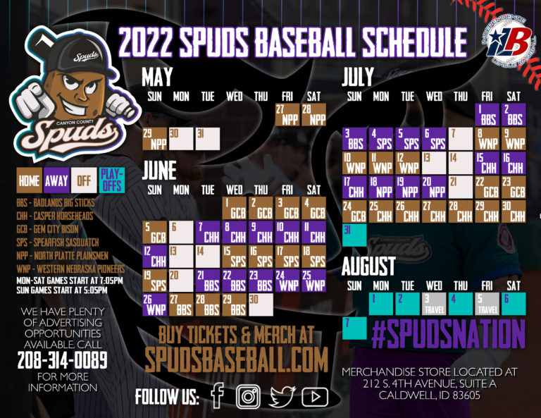 2022 Canyon County Spuds Baseball Schedule Casper Spuds